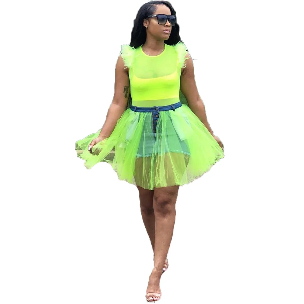 Джинсовая юбка с завышенной талией Lemon Gina сетчатая выше колена модель G5138 на лето