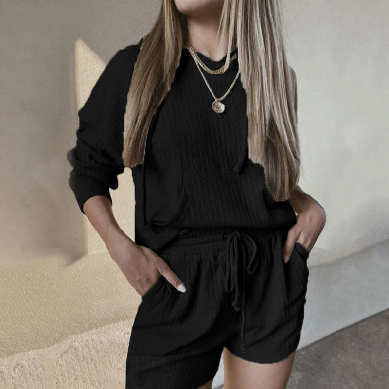 Женская толстовка Пижамный костюм пуловер с длинным рукавом топы короткие штаны