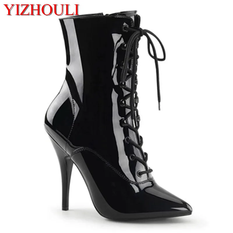 Sexy 12 cm pointed nightclub pole dancing ankle boots, women's high heels, modeling stage performance, dancing shoes