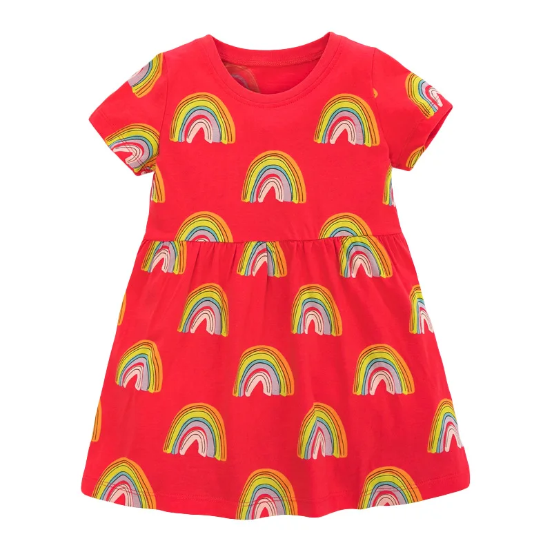 

Little Maven 2021 New Summer Baby Girls Clothes Brand Dress Toddler Cotton Rainbow Print Red Dresses for Kids 2-7 Years S0858
