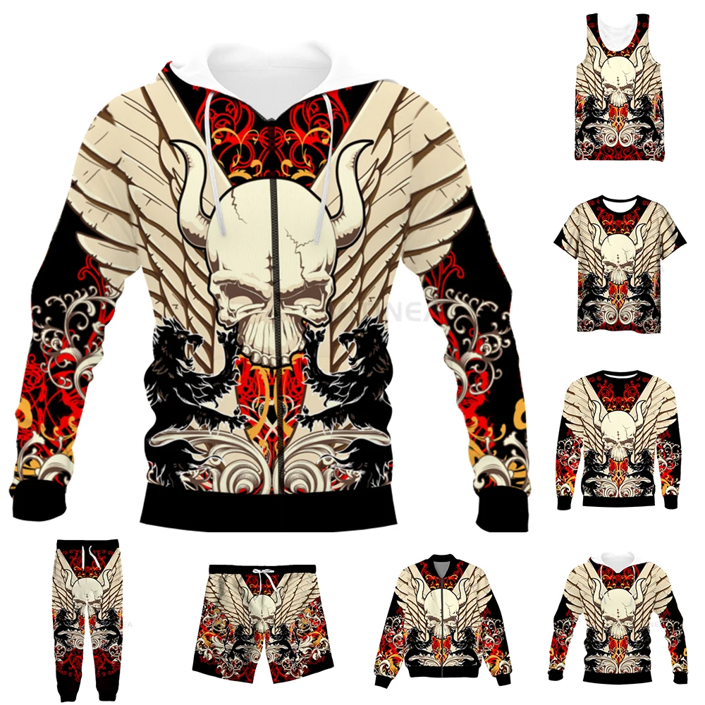 

New Funny 3D Full Print Vintage Skull Art T-shirt/Sweatshirt/Zip Hoodies/Thin Jacket/Pants Four Seasons Casual Suit V53