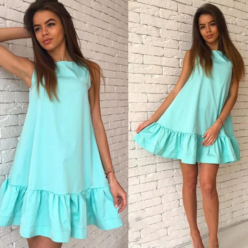 

2021 new summer ladies mini dress casual beach party chiffon dress ruffled sleeveless fashionable sexy dress