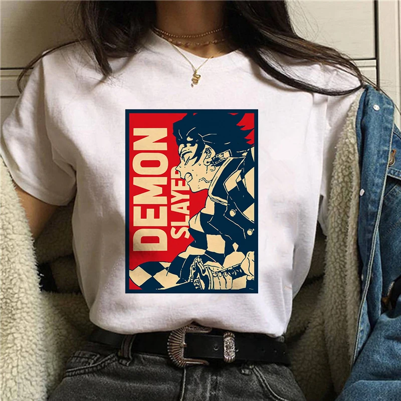 

Demon Slayer Kimetsu No Yaiba T Shirt Women Kawaii Japanese Anime Tanjirou Kamado Graphic Tees Harajuku Cartoon Tshirt Female