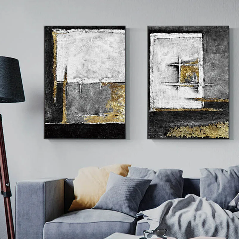 Modern Abstract Black and Golden Wall Art Canvas Painting Retro Industrial Style Picture for Living Bedroom Home Decoration | Дом и сад