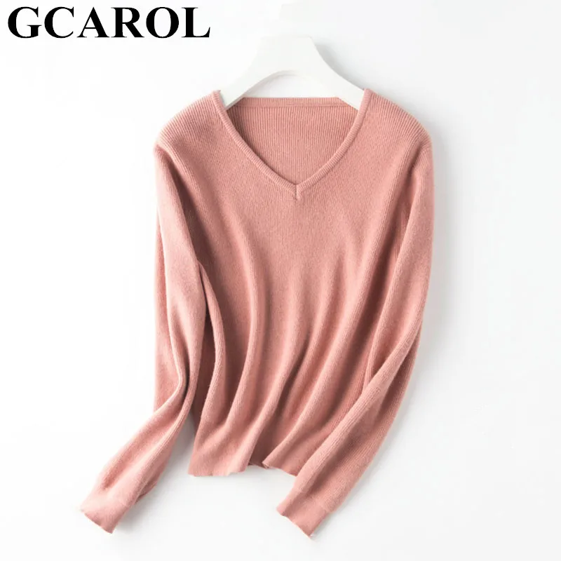 GCAROL, новинка, женский свитер с v-образным вырезом, 30% шерсть, толстый, Повседневный, вязаный джемпер, Осень-зима, уличная одежда, вязаный пуловер, 6 цветов
