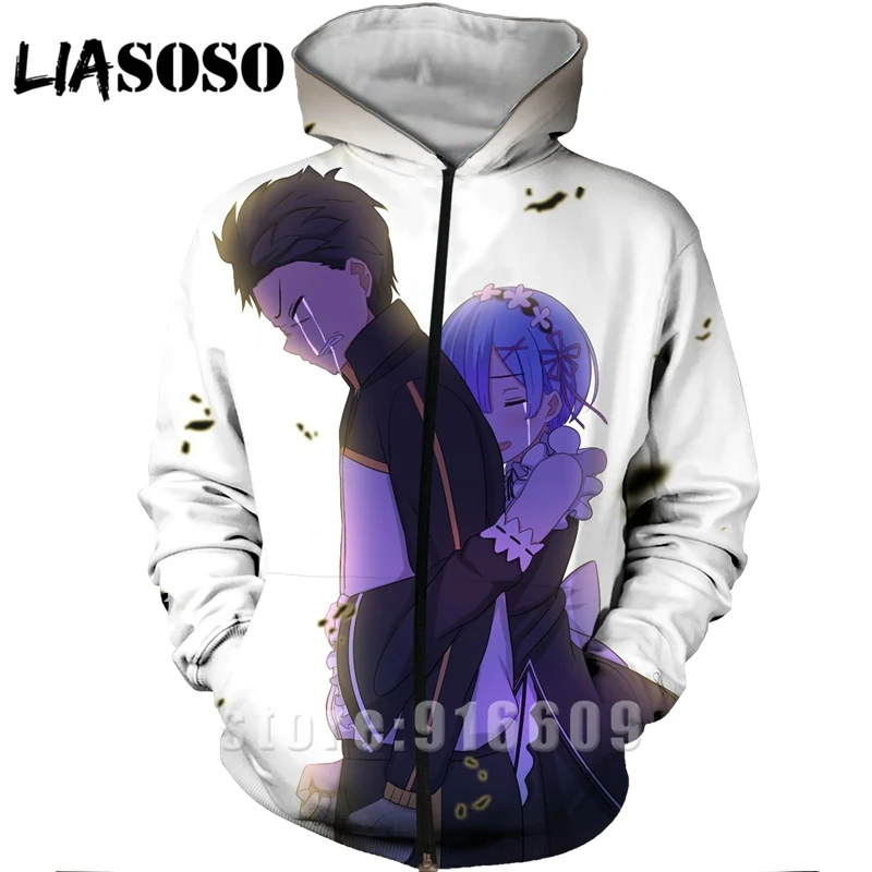 Унисекс Забавный 3D принт Re:zero Твин горничной Ram худи Rem Куртка Пуловер Толстовка