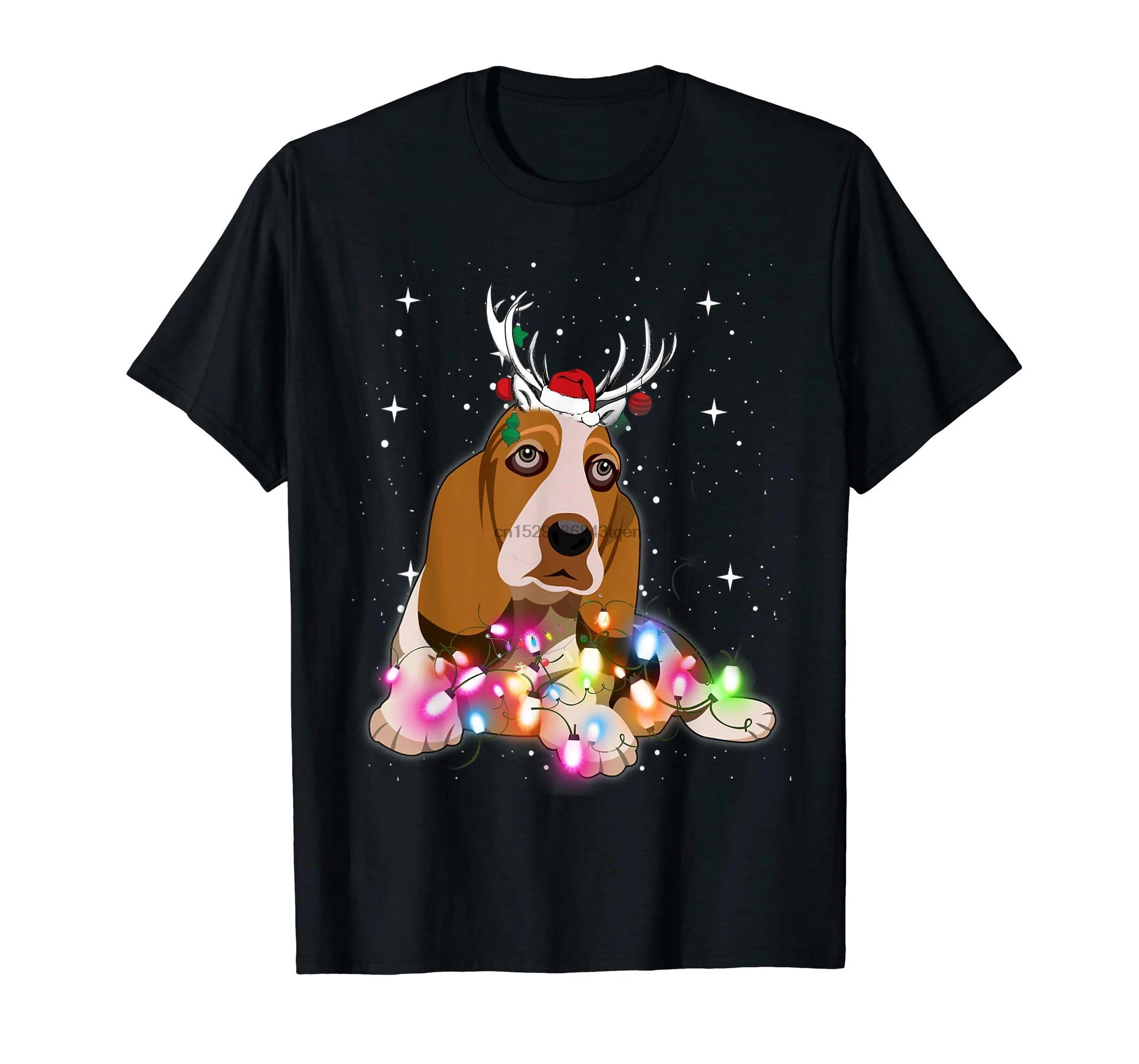 Рождественские огни Basset Hound Футболка мужская черный| |