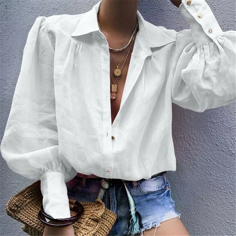 Блузка Женская Офисная с длинным рукавом модная пикантная белая рубашка