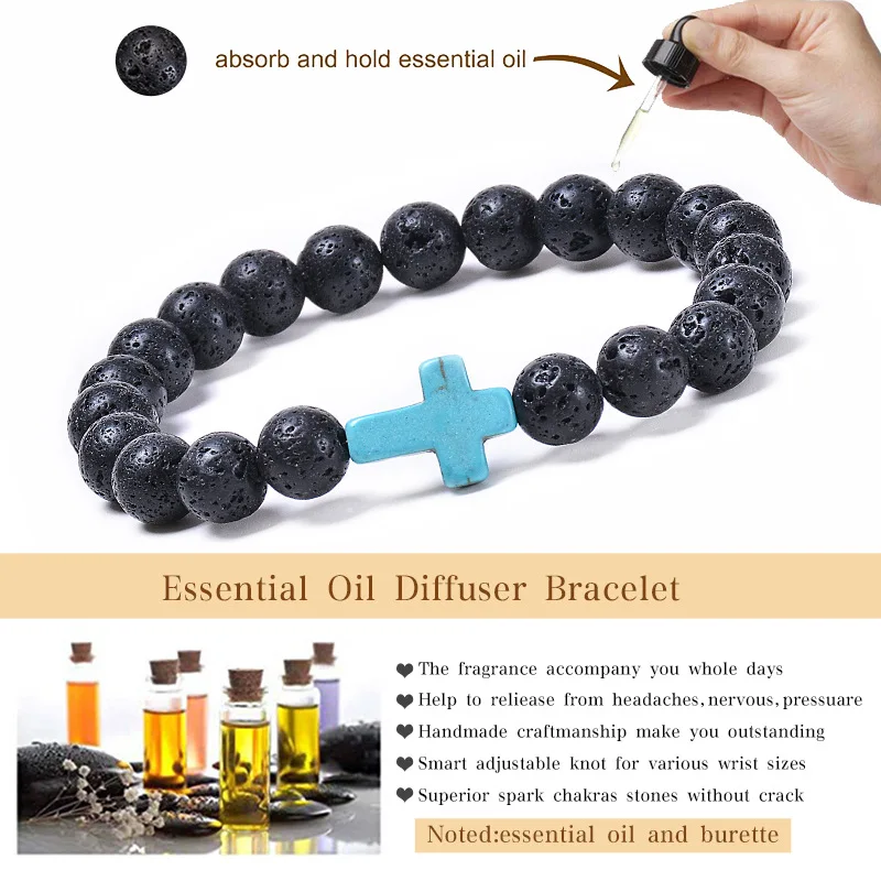 Модные мужские браслеты с бусинами из вулканического камня 8 мм|Плетеные