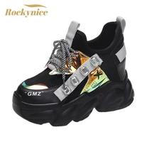 women autumn mix color chunky platform sneakers 9cm dad sport shoe wedge heel vulcanize shoes woman thick bottom gladiator shoes