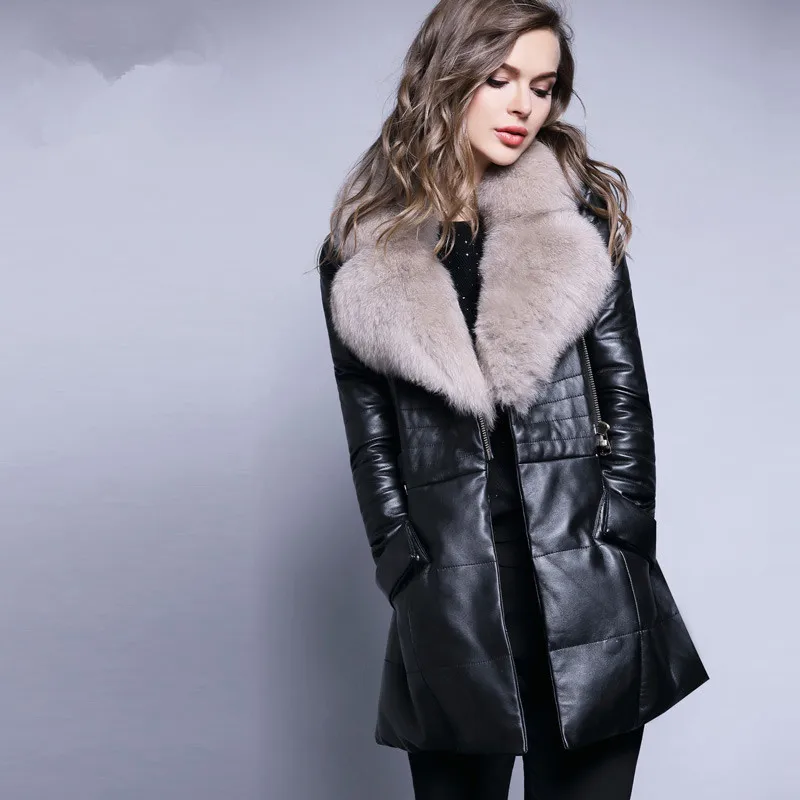 Куртка из натуральной кожи зимняя женская куртка с воротником натурального