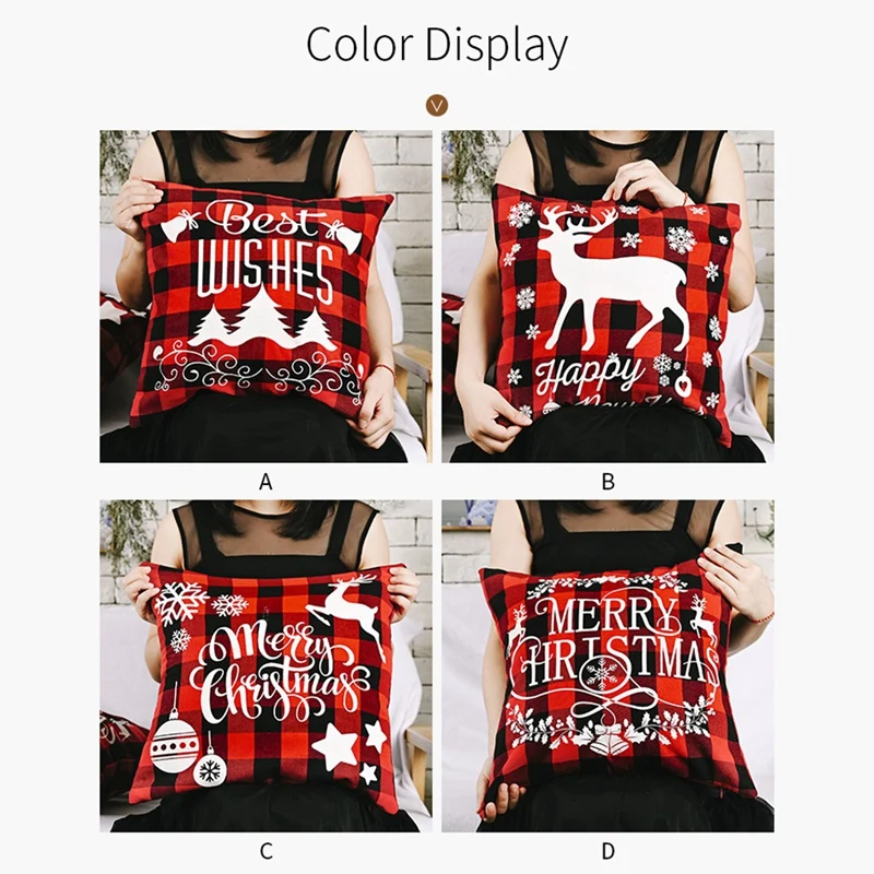 

4 Pcs Merry Christmas Linen Home Decor Pillowcase Throw Pillow Cushion Cover Square Decorative Pillowcase