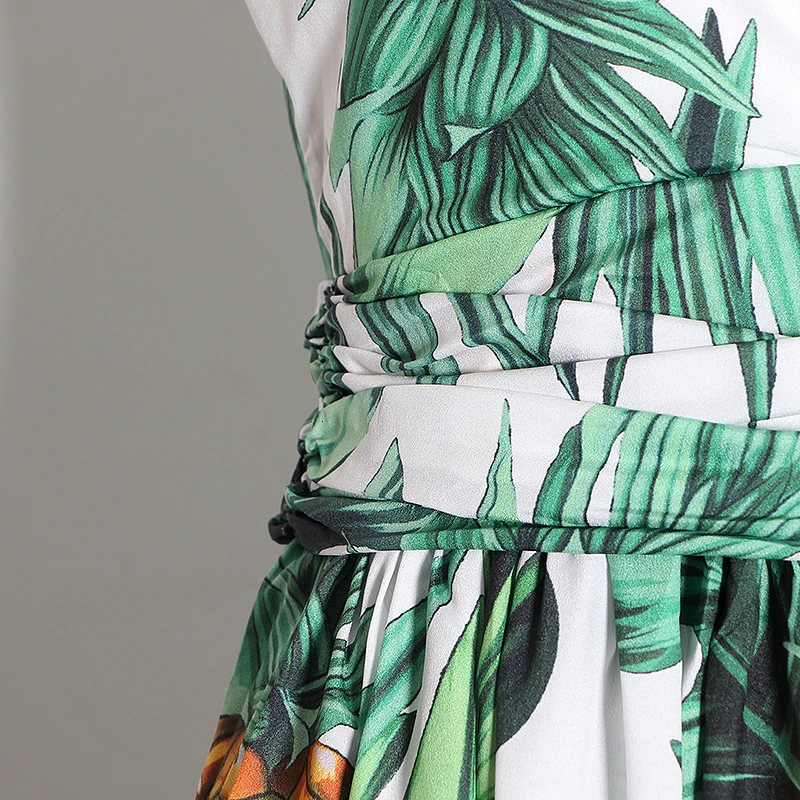 

GALCAUR Casual Print Jumpsuits For Women V Neck Spaghetti Strap Hit Color High Waist Patchwork Side Split Jumpsuit Female 2020