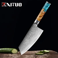xituo damascus steel chef knife 7 inch japanese kitchen knife sharp cleaver slice santoku knives cooking tools stable wood resin