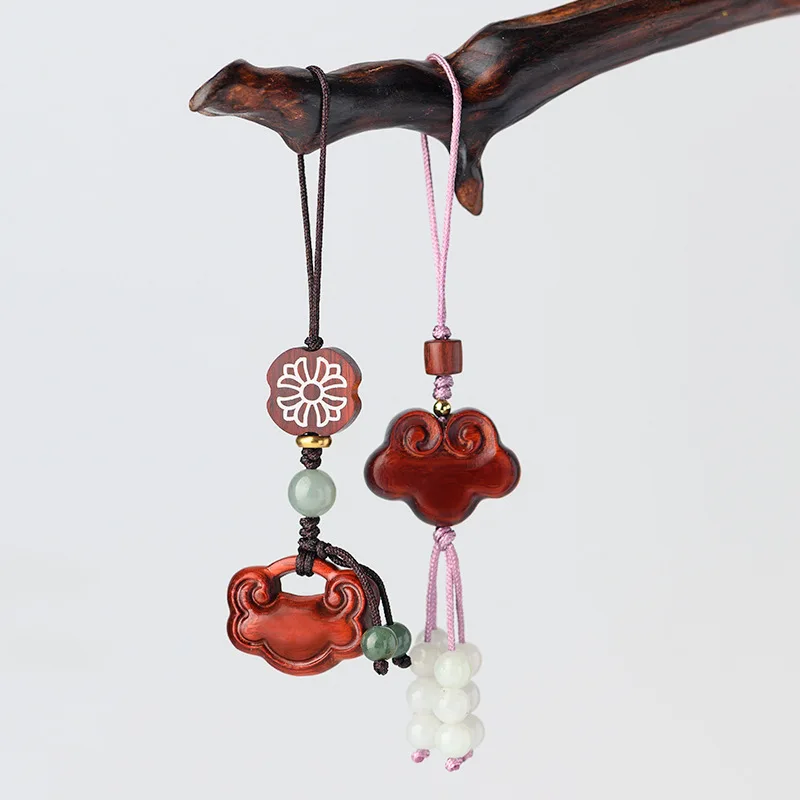 Китайский Элемент палисандр резьба Ruyi замок кулон из красного дерева в