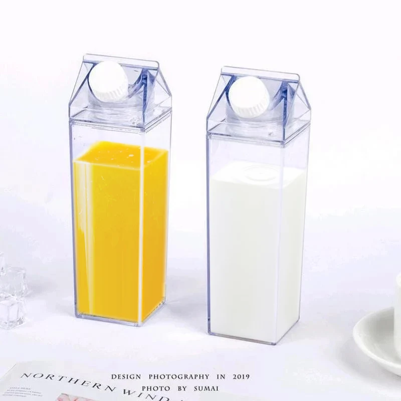 2pcs 500/1000ml Transparent Milk Carton Water Bottle Reusable Drinkware Shaker Sports Square Milk Water Juice Drinking Cup