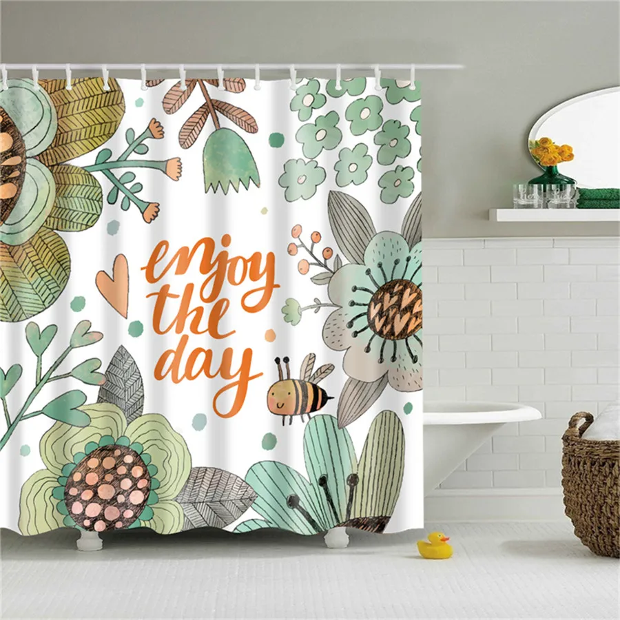 

3D Flowers Poster Prints Bathroom Shower Curtain Waterproof Polyester Fabric for Curtains 12 Hooks Bath Screen Home Decoration
