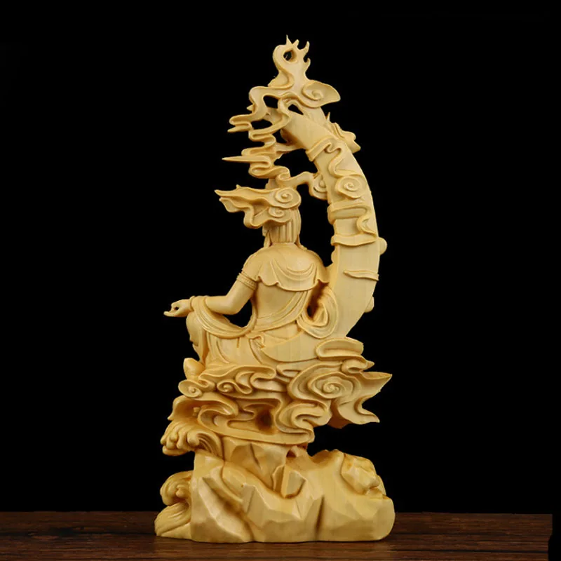 Твердая древесина воды Луна статуя Гуаньинь тонкой резьбой КИТАЙСКИЙ статуи
