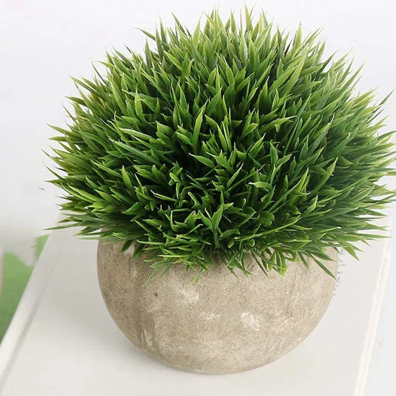 

1x Artificial Plant Round Grass with Grey Pot & 4PCS 3.7 Inch Modern Planter for Plants,Marbling Ceramic Succulent Pots