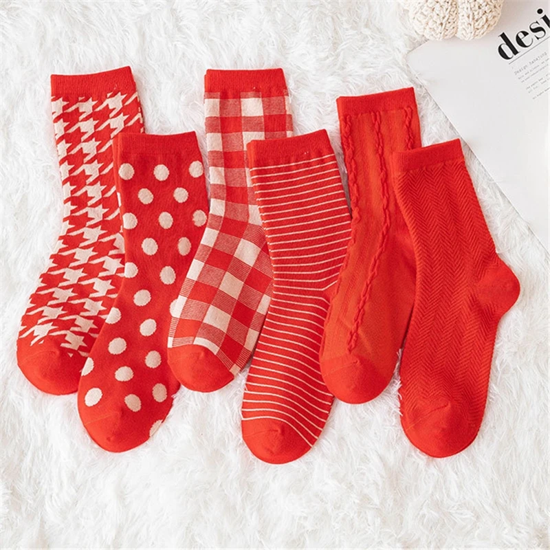 Новинка 2020 женские носки в клетку и полоску удобные стиле Харадзюку красного