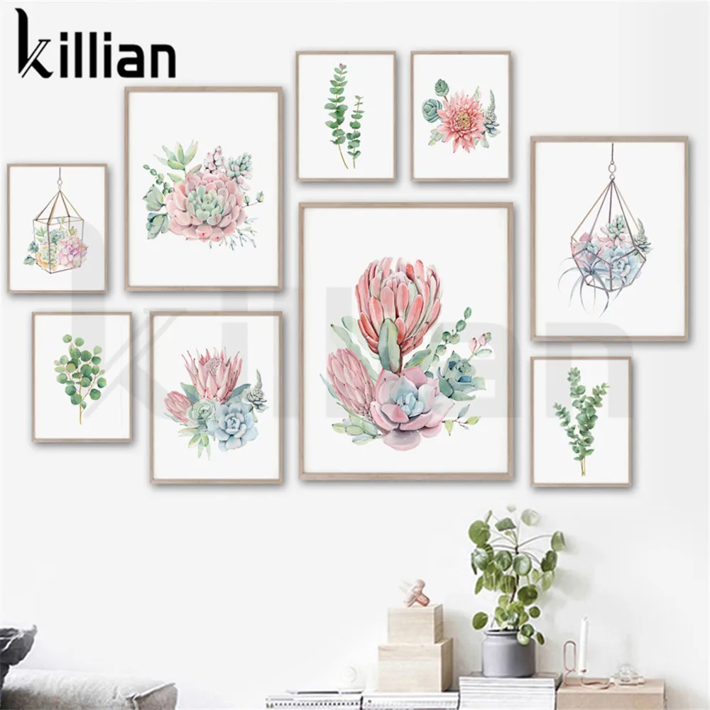 

Succulents Green Plants Canvas Painting Minimalist Leaf Flower Wall Art Nordic Modern Posters and Prints for Living Room Decor