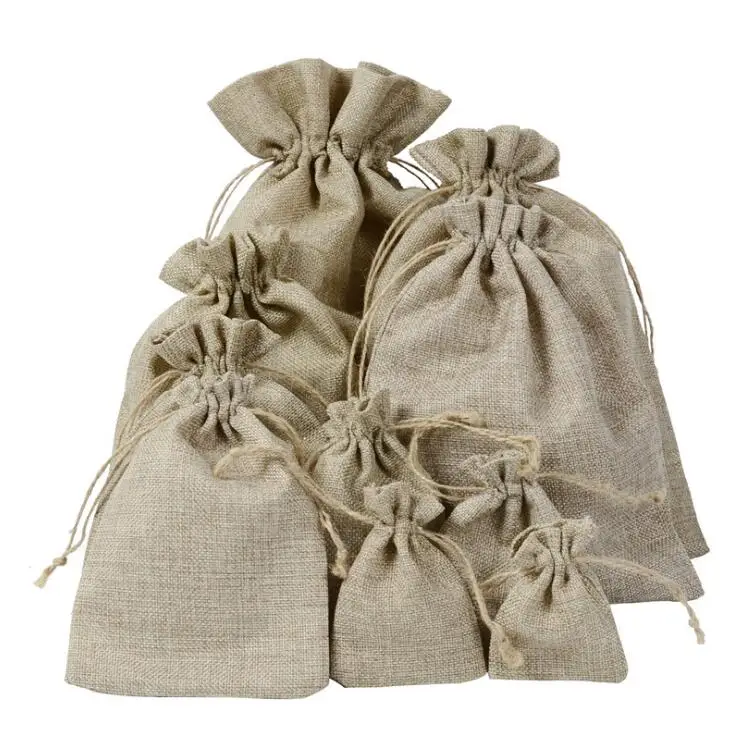 50 шт./лот мешковатые подарочные пакеты из натурального джута на шнурке мешки