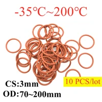 10pcs red vmq silicone o ring cs 3mm od 70mm 200mm foodgrade waterproof washer rubber insulated round shape seal gasket
