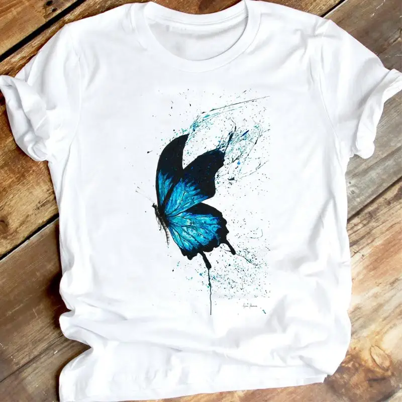 

Short Sleeve Butterfly Watercolor Cute Trend Clothing Women Fashion Female Summer Clothes Casual Tshirt Top Graphic Tee T-shirt