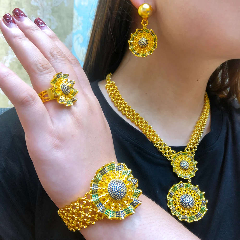 

missvikki Original Luxury Necklace Bangle Earrings Ring Jewelry Sets For Women Wedding Russia Dubai Bridal Party Jewelry Sets