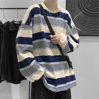 harajuku casual high quality striped t shirts long sleeves retro style contrast couple clothes fashion versatile streetwear top