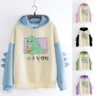 Новые хлопковые топы, рубашка, женская модель, объемные худи с рисунком динозавра и животного, зеленый