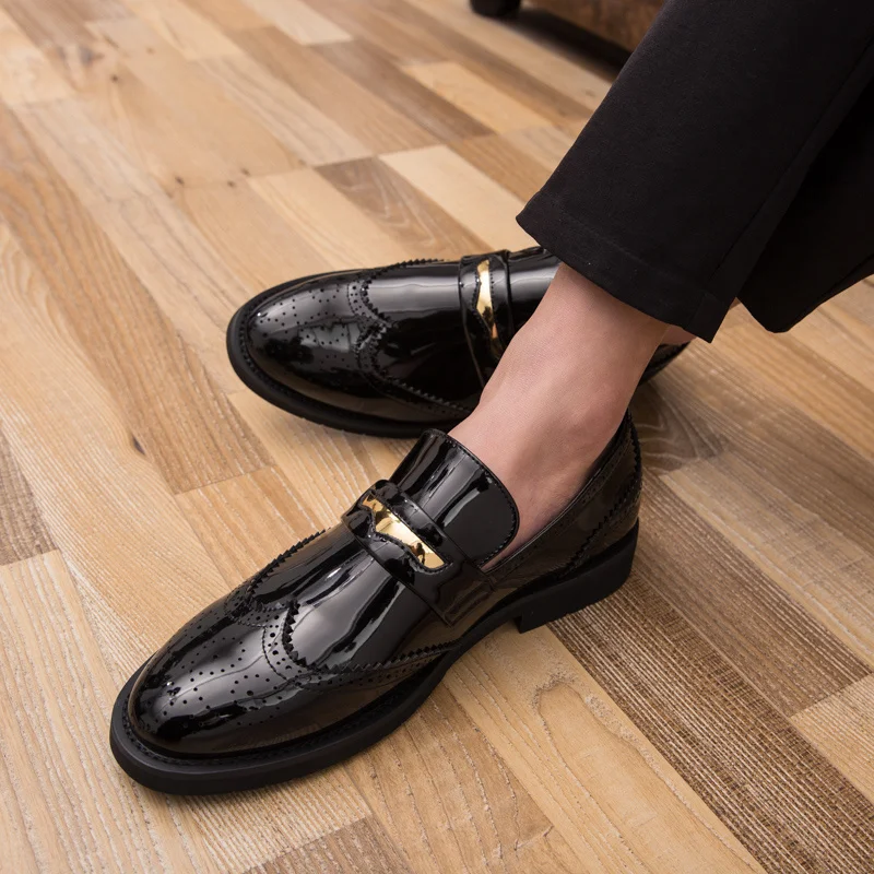 

Мужские повседневные туфли, черные золотистые Мокасины большого размера 48, роскошные повседневные броги, Клубные Свадебные мокасины для ве...