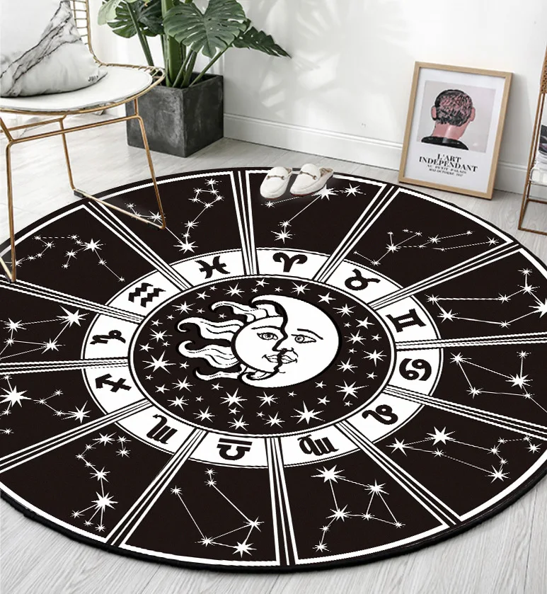 

Fashion personality black and white line constellation star chart round living room bedroom anti slip mat carpet