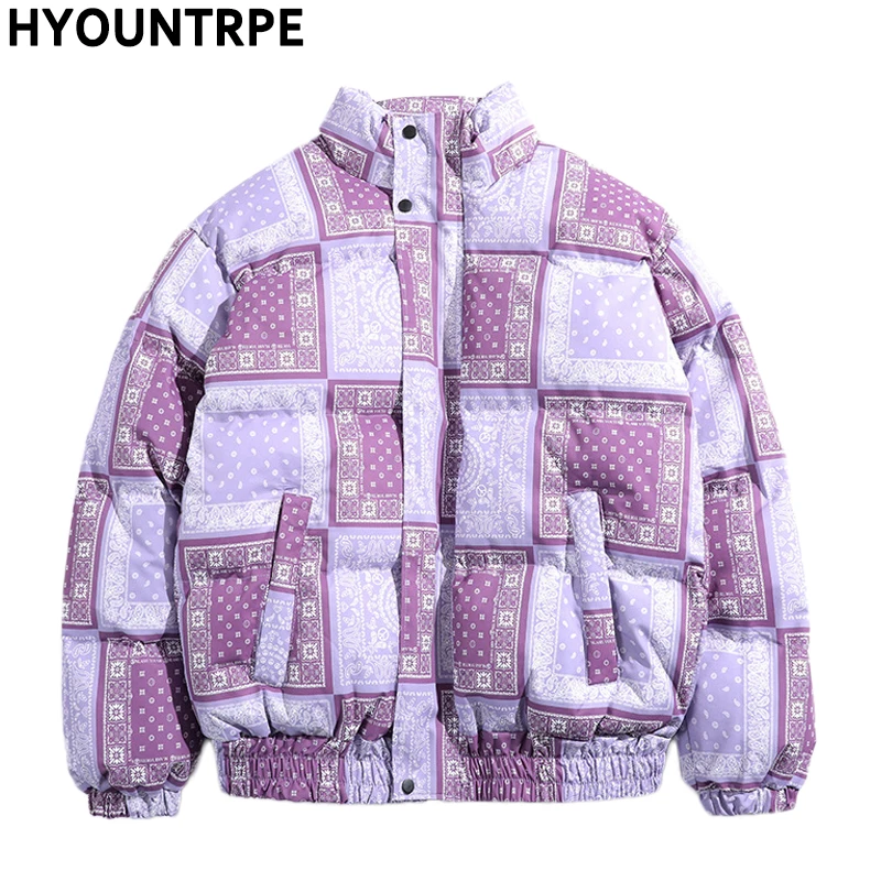 Men Harajuku Printed Jackets and Coats Vintage Bomber Winter Coat Hip Hop Casual Cotton Padded Warm Jackets New Parkas Outerwear