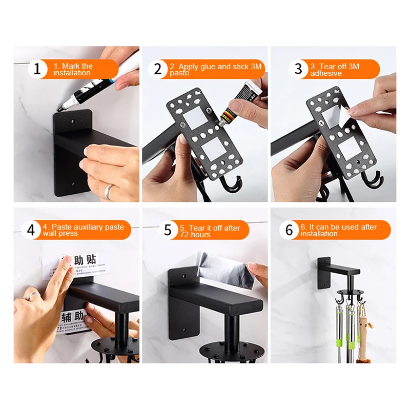 

Free Punching Rotating Storage Rack With 6/8 Hooks Space-saving Kitchen Tools Kitchen Utensil K888