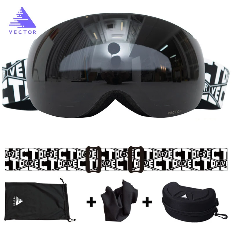 Balck With Case1 Катания на лыжах, сноуборде, бренд двухслойные UV400 Анти-туман большой Лыжная маска очки для лыжного спорта мужские и женские зимние очки для катания на сноуборде - Цвет: Balck With Case1