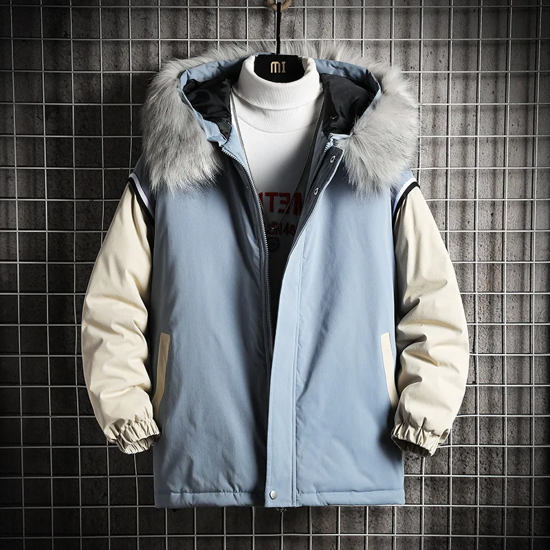 Мужская теплая парка на молнии зимняя ветрозащитная куртка с капюшоном и мехом