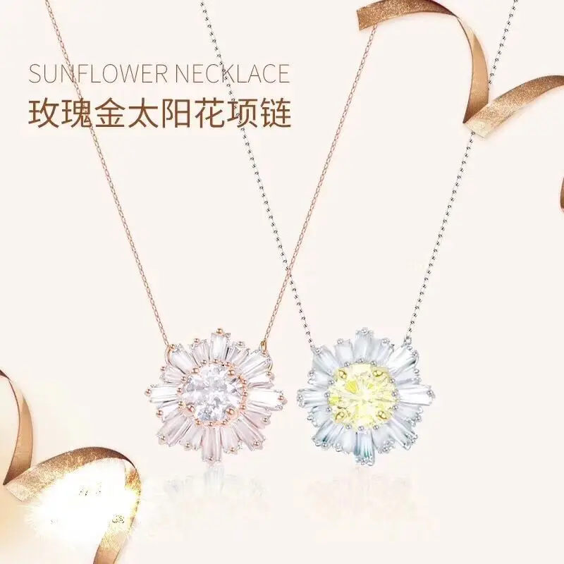 Женское Ожерелье с подсолнухом инкрустированное австрийским кристаллом