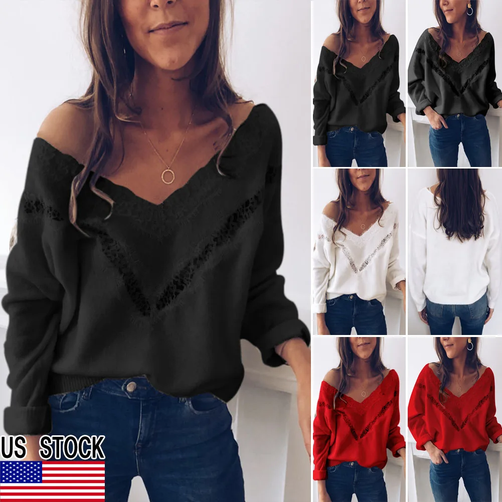 Hot Sale Fall Tops Women Sexy Low Cut Lace Patchwork White Long Sleve Women Blouse Sexy Tops and Blouse
