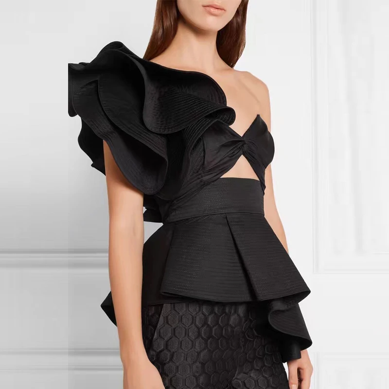 Летняя Сексуальная Блузка с оборками для женщин черный белый цвет запахом на