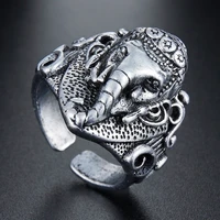 animal elephant vintage opening ring for men women silvery adjustable rings religious jewelry males birthday gift high quality