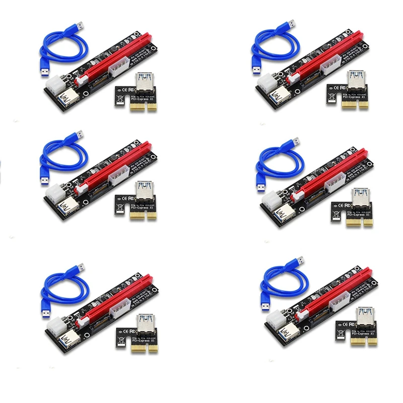 

AU42 -6 PCS PCI-E GPU Riser Express Cable 16X to 1X with LED Graphics Extension Ethereum ETH Mining Powered Riser Adapter Card