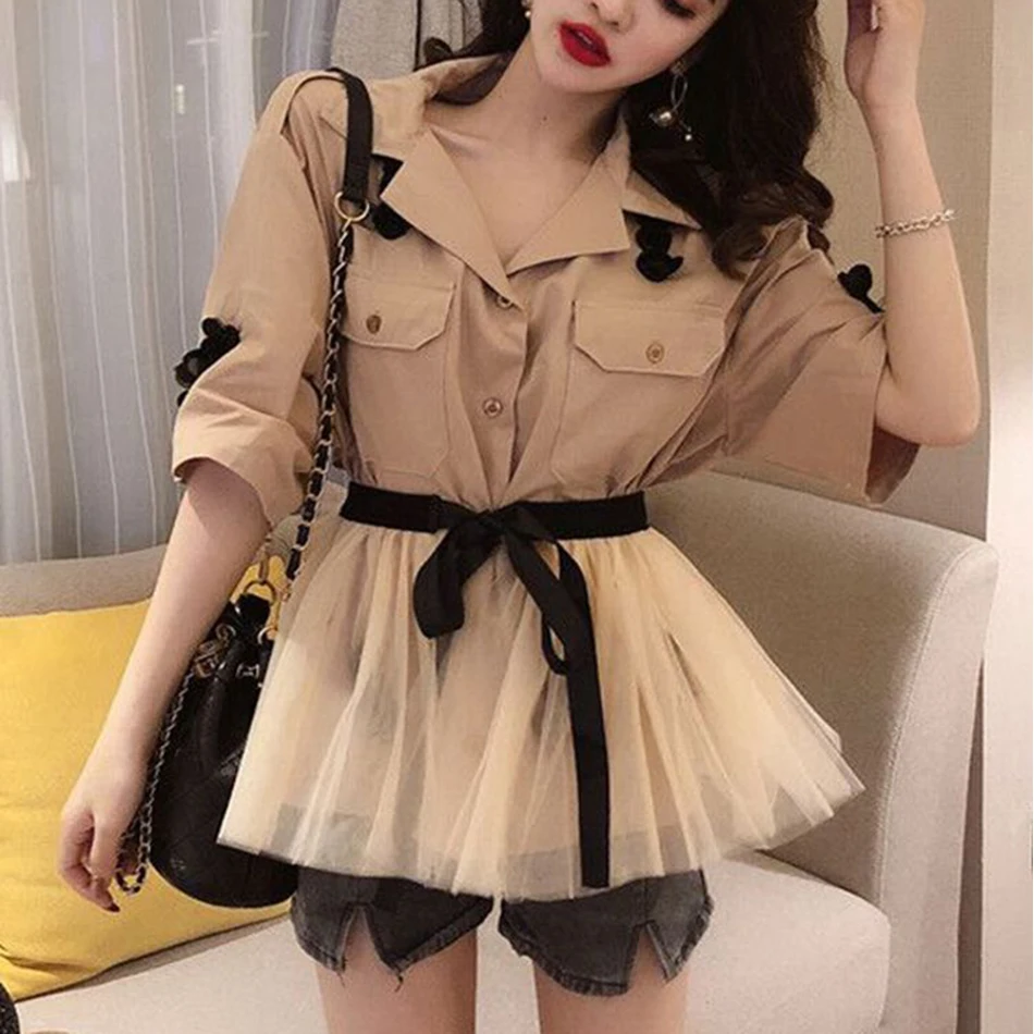 Новинка лета 2019 женская рубашка топ пикантная сетчатая из двух частей с