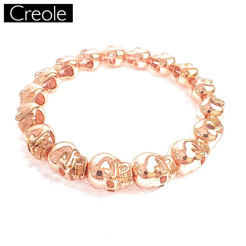 Браслет с бусинами в виде черепа из розового золота 8 мм эластичный браслет ниток