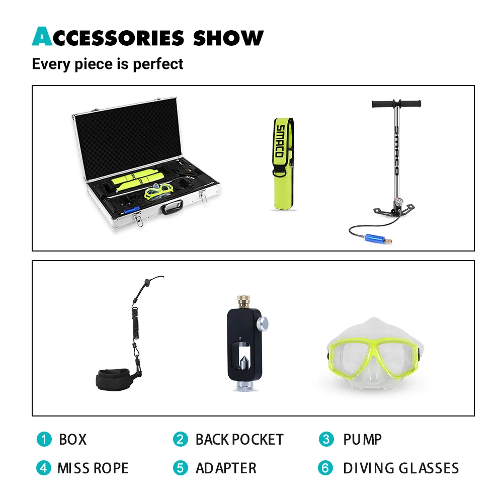 Чикадив C300 Оборудование для дайвинга 0.5Л Мини-баллон для сноркелинга Портативный комплект для дыхания под водой Ручной насос для накачивания.