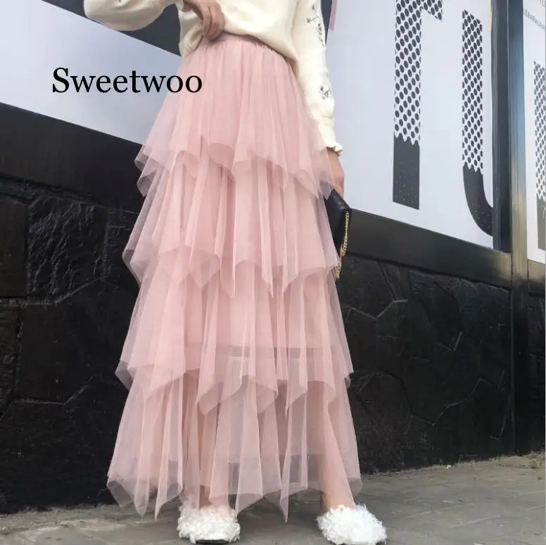 Женская Асимметричная фатиновая юбка модная эластичная сетчатая юбка-пачка с