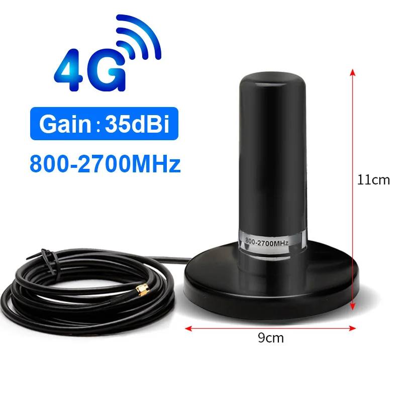 GSM 2G 3G 4G Antenna 35dBi 800-2700MHz 3 Meters Cable SMA Male N Male Vehicle Car 9cm Magnetic Mount Antena Signal Booster