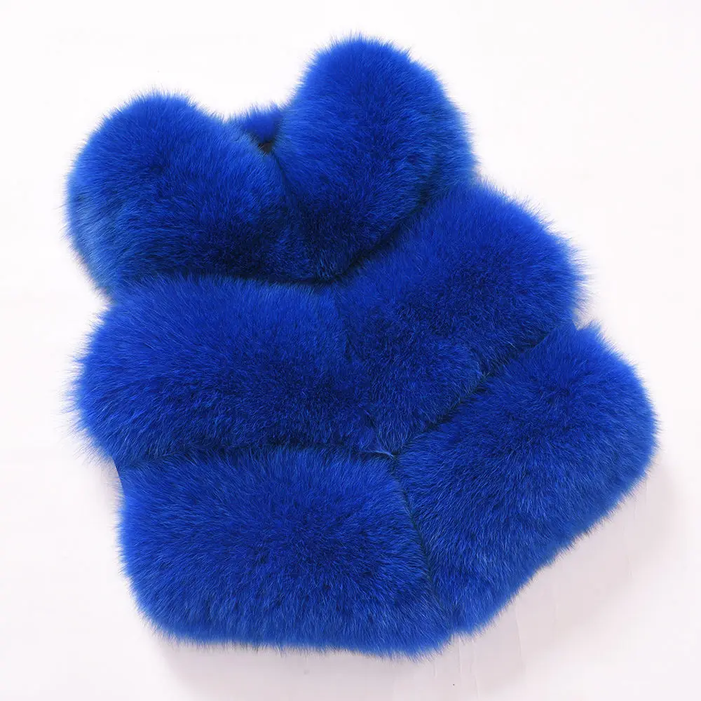 Royal Blue JKKFURS Новое поступление женские жилеты из натурального Лисьего меха высокого качества женские модные стильные жилеты из натурального меха 3 ряда куртки S7162 - Цвет: Royal Blue