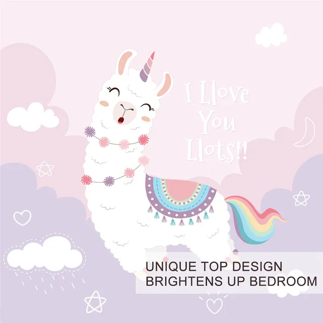 BlessLiving Alpaca Duvet Cover Llama Bedding Set Rainbow Tail Home Textiles Cartoon Animal Bed Cover Set for Kids Cute Bedspread 3