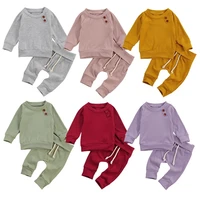 newborn baby 2pcs outfit set long sleeve top pants set for baby boys girls autumn solid color clothing set 0 24m